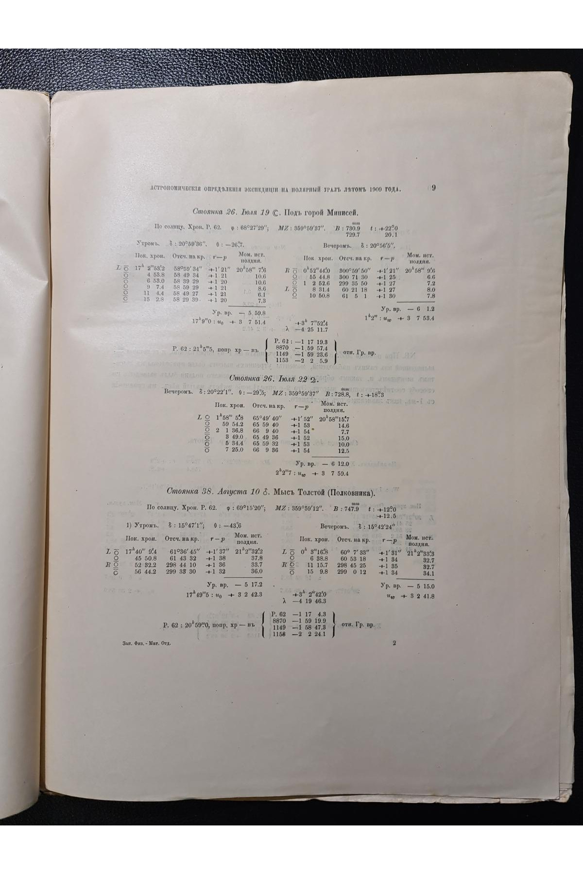 1911 г. ﻿Астрономические определения экспедиции на Полярный Урал летом 1909 года