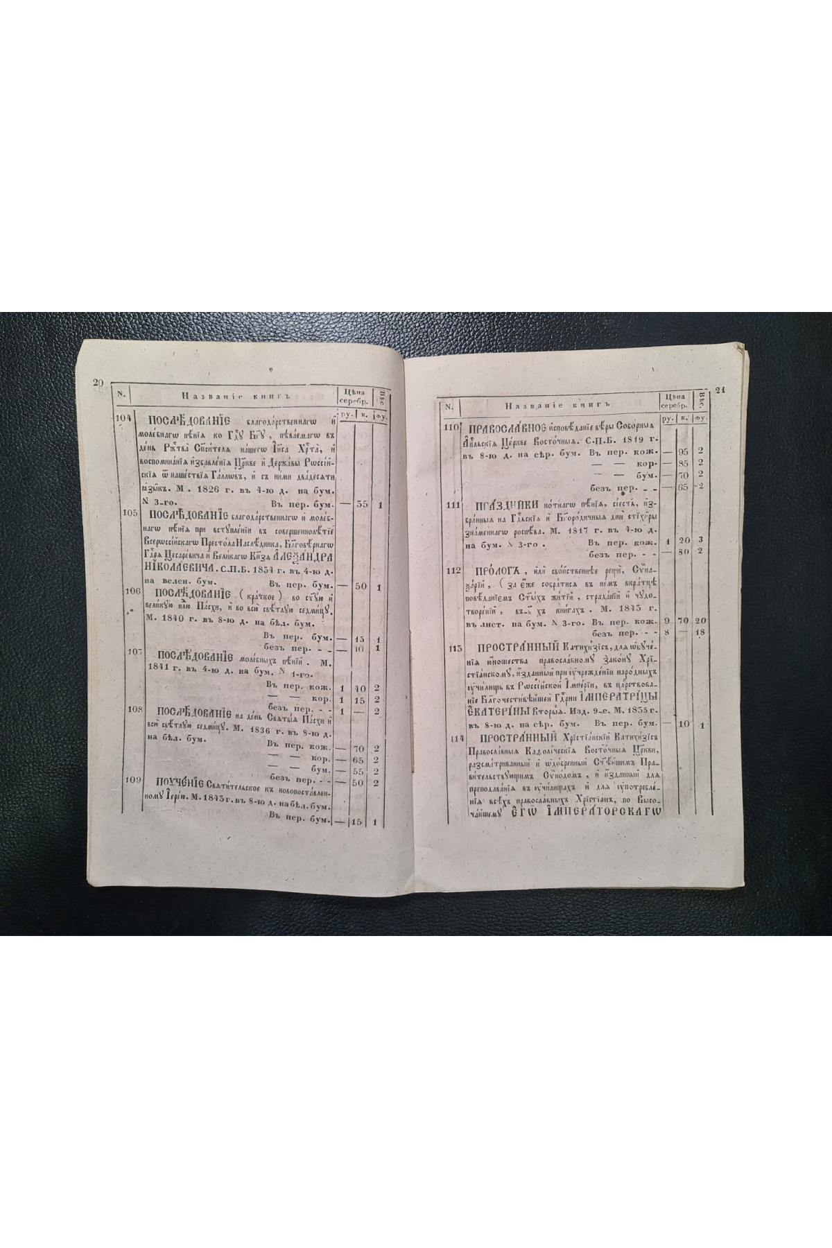 1844 р. Каталог книг продающимся в Сунодальных книжных лавках  