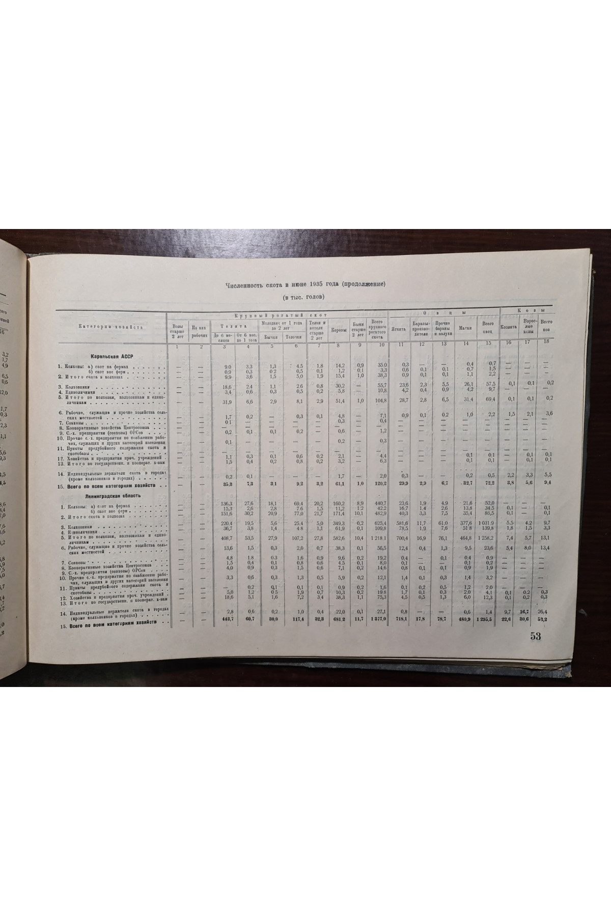 1935 г. Численность скота в СССР на 1935 год