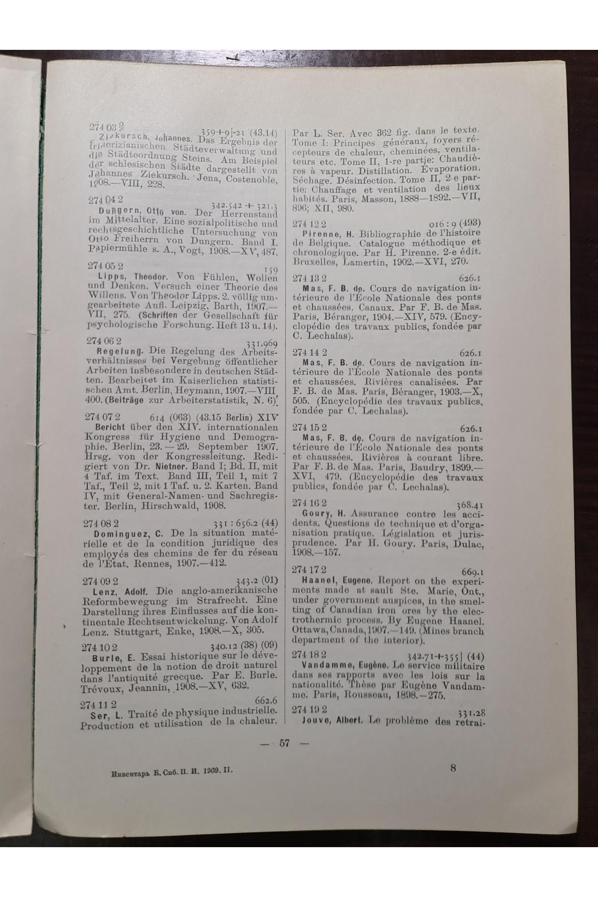 1908 г. Инвентарь библиотеки С-Петербургского политического института 