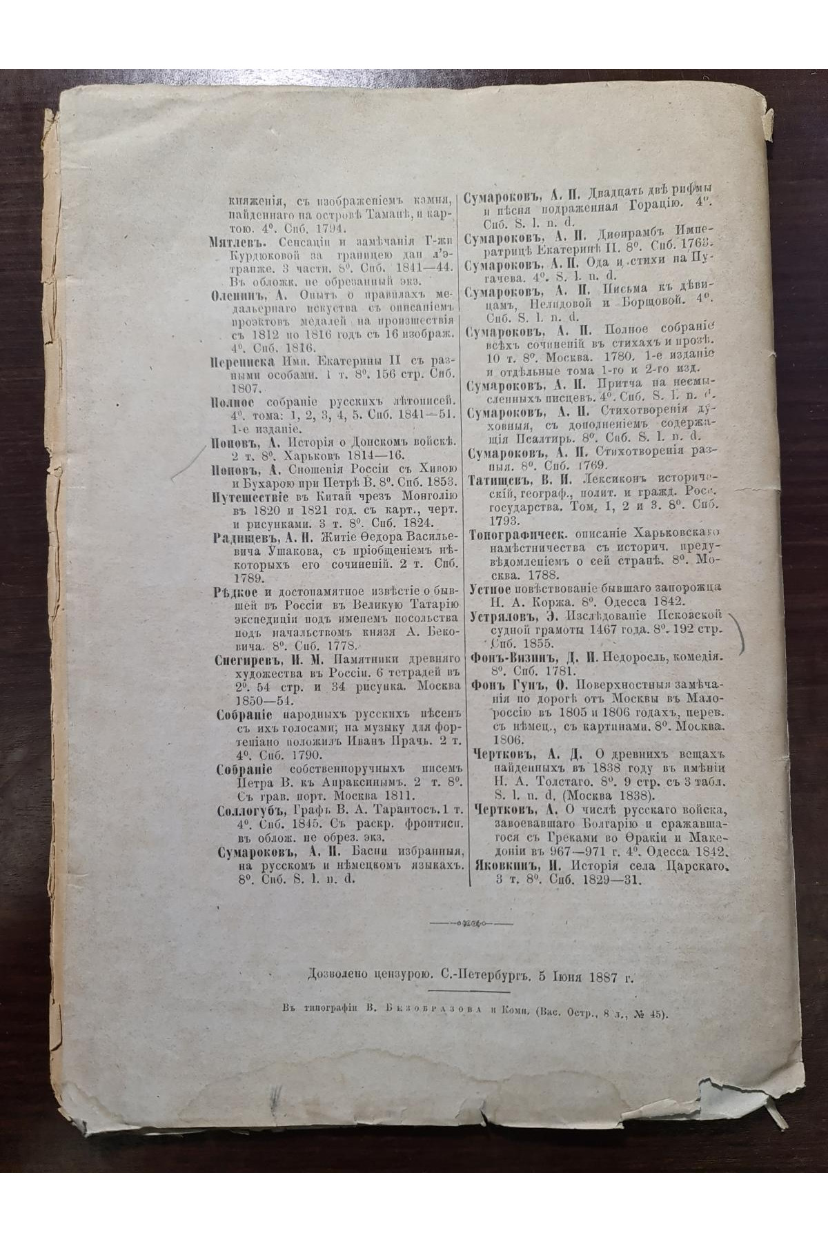 1887 р. Каталог антикварной книжной торговли И. Г. Мартынова  